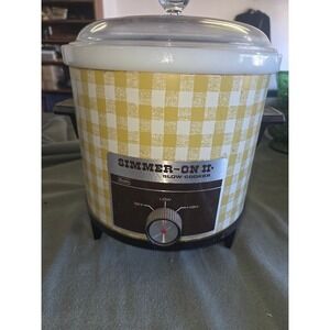 Vintage Sears Simmer-On II Slow Cooker Yellow Gingham Check Crock Pot Retro